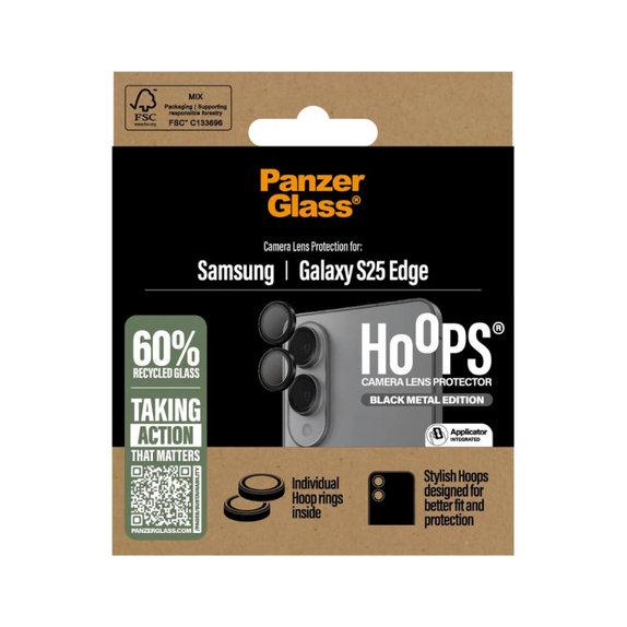 Protecție lentile cameră Hoops pentru Samsung S25 Edge, Negru, PanzerGlass