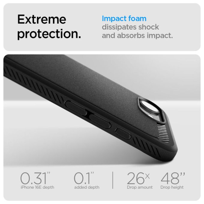 Spigen - Carcasă Rugged Armor cu MagSafe pentru iPhone 16e, Matte Black