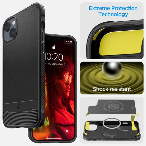 Spigen - Carcasă Rugged Armor cu MagSafe pentru iPhone 14, Matte Black