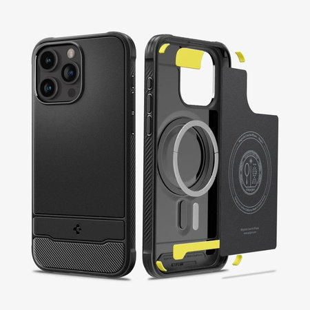 Spigen - Carcasă Rugged Armor cu MagSafe pentru iPhone 15 Pro, Matte Black