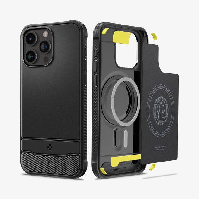 Spigen - Carcasă Rugged Armor cu MagSafe pentru iPhone 15 Pro, Matte Black