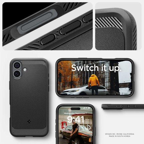 Spigen - Carcasă Rugged Armor cu MagSafe pentru iPhone 16, Matte Black