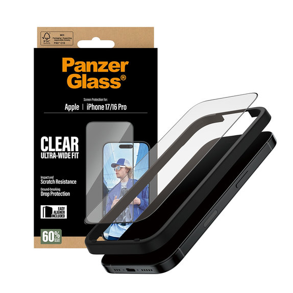 Sticlă securizată UWF cu aplicator pentru iPhone 17/16 Pro, Negru, PanzerGlass