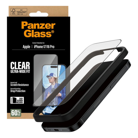 Sticlă securizată UWF cu aplicator pentru iPhone 17/16 Pro, Negru, PanzerGlass