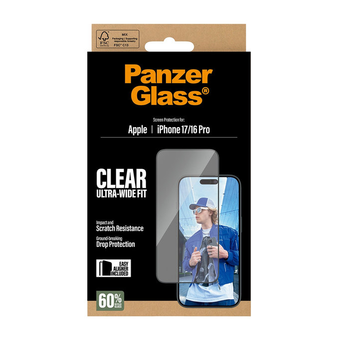 Sticlă securizată UWF cu aplicator pentru iPhone 17/16 Pro, Negru, PanzerGlass