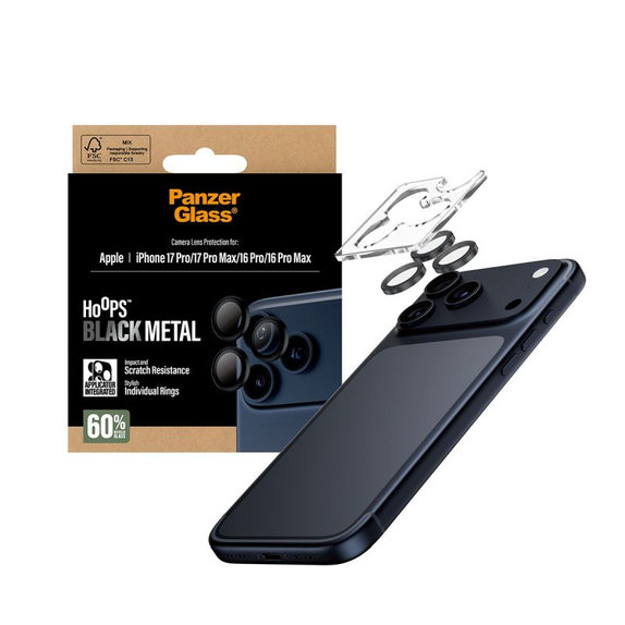PanzerGlass - Protecție lentilă Hoops pentru iPhone 17 Pro Max/17 Pro/16 Pro Max/16 Pro, negru