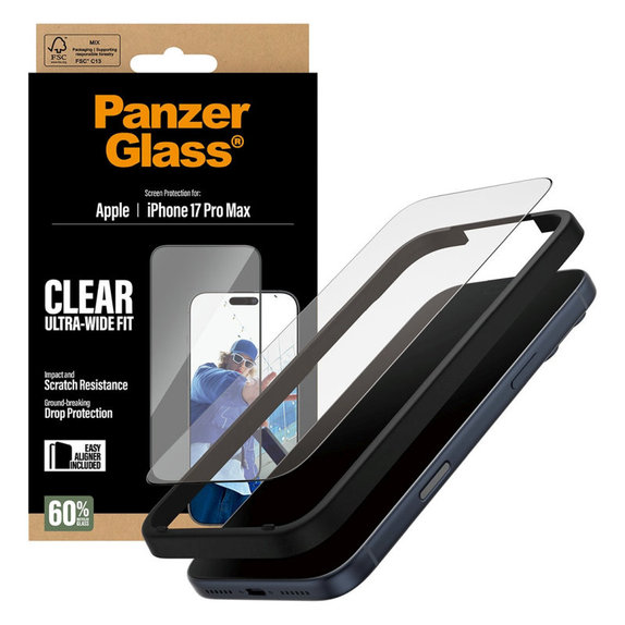 Sticlă securizată UWF cu aplicator pentru iPhone 17 Pro Max, Negru, PanzerGlass