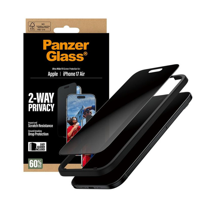PanzerGlass - Sticlă UWF 2-Way Privacy cu aplicator pentru iPhone 17 Air, negru