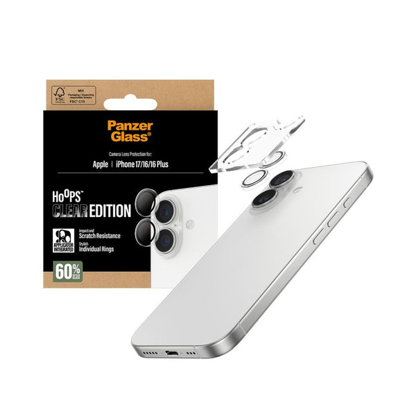 PanzerGlass - Capac de protecție a obiectivul camerei Hoops pentru iPhone 16, 16 Plus, 17, transparent