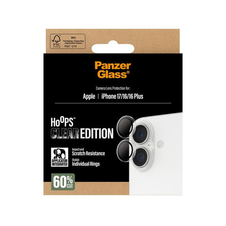 PanzerGlass - Capac de protecție a obiectivul camerei Hoops pentru iPhone 16, 16 Plus, 17, transparent