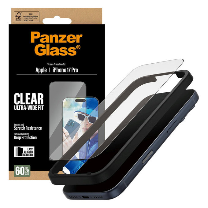 Sticlă securizată UWF cu aplicator pentru iPhone 17 Pro, Negru, PanzerGlass