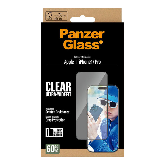 Sticlă securizată UWF cu aplicator pentru iPhone 17 Pro, Negru, PanzerGlass