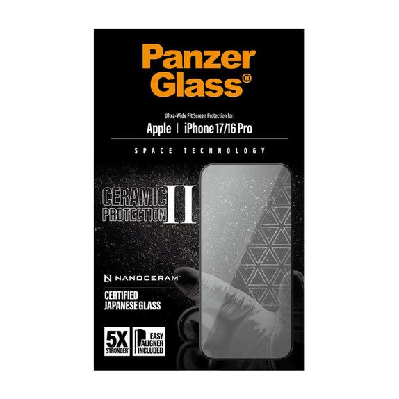 Sticlă securizată UWF Ceramic II cu Fastfit pentru iPhone 17/16 Pro, Negru, PanzerGlass