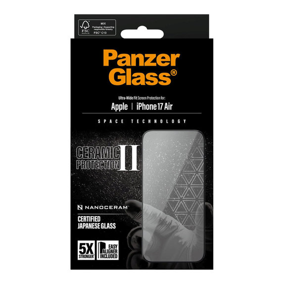 Sticlă securizată UWF Ceramic II cu aplicator pentru iPhone 17 Air, Negru, PanzerGlass