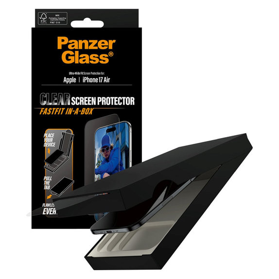 Sticlă securizată UWF cu Fastfit pentru iPhone 17 Air, Negru, PanzerGlass