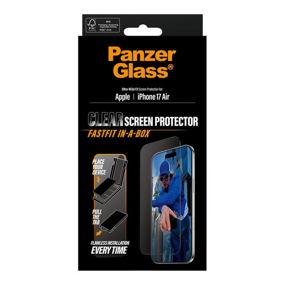 Sticlă securizată UWF cu Fastfit pentru iPhone 17 Air, Negru, PanzerGlass