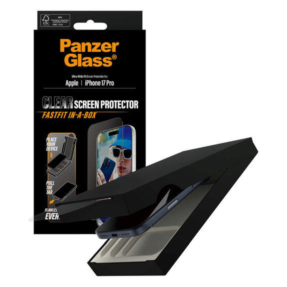 Sticlă securizată UWF cu Fastfit pentru iPhone 17 Pro, Negru, PanzerGlass