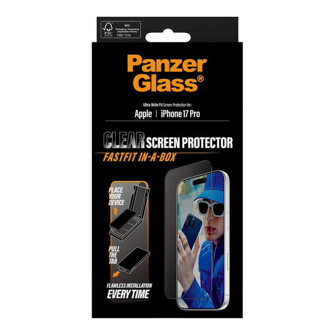 Sticlă securizată UWF cu Fastfit pentru iPhone 17 Pro, Negru, PanzerGlass