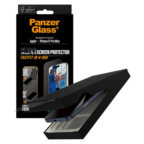Sticlă securizată UWF cu Fastfit pentru iPhone 17 Pro Max, Negru, PanzerGlass