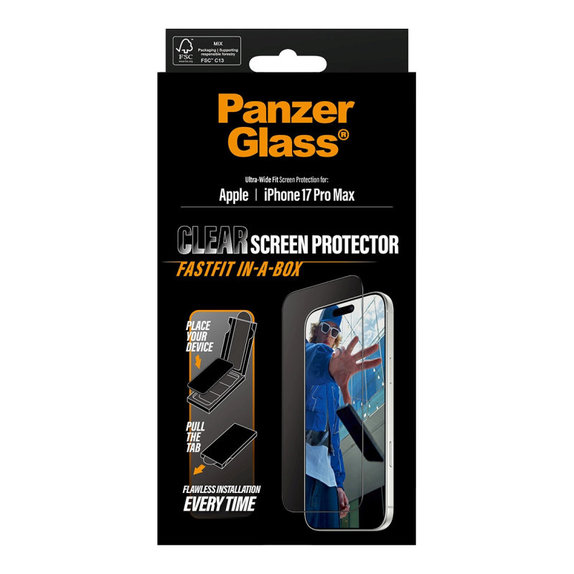 Sticlă securizată UWF cu Fastfit pentru iPhone 17 Pro Max, Negru, PanzerGlass