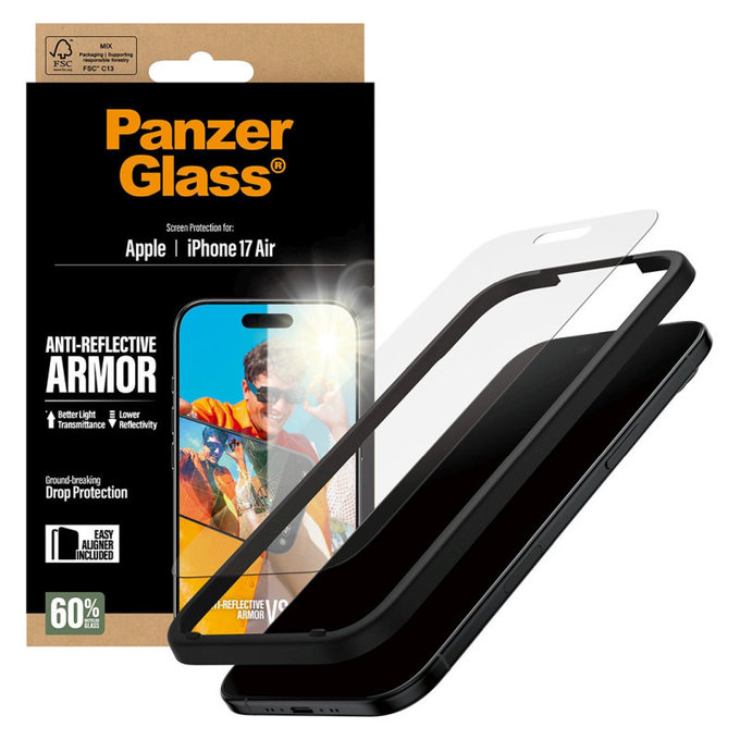 Sticlă securizată Anti-Reflective cu aplicator pentru iPhone 17 Air, Negru, PanzerGlass