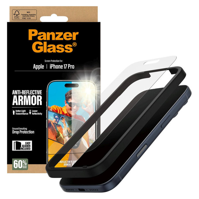 Sticlă securizată Anti-Reflective cu aplicator pentru iPhone 17 Pro, Negru, PanzerGlass