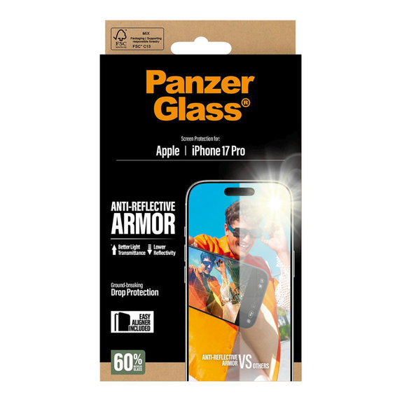 Sticlă securizată Anti-Reflective cu aplicator pentru iPhone 17 Pro, Negru, PanzerGlass