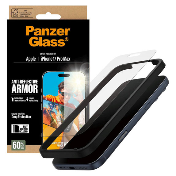 Sticlă securizată Anti-Reflective cu aplicator pentru iPhone 17 Pro Max, Negru, PanzerGlass