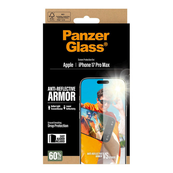 Sticlă securizată Anti-Reflective cu aplicator pentru iPhone 17 Pro Max, Negru, PanzerGlass