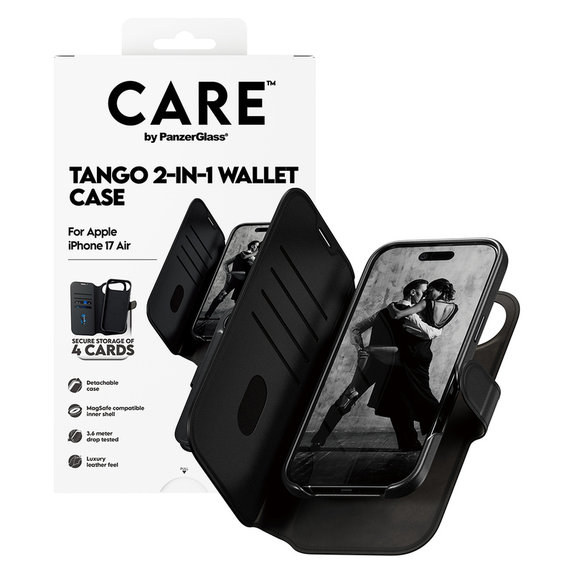 Caz Wallet Tango Two-In-One cu MagSAFE by PanzerGlass pentru iPhone Air, Negru, PanzerGlass