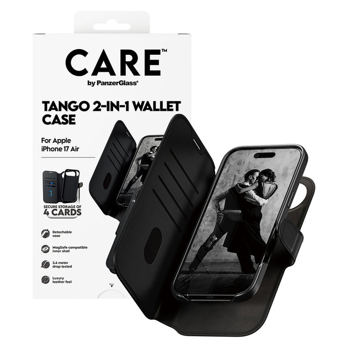 Caz Wallet Tango Two-In-One cu MagSAFE by PanzerGlass pentru iPhone Air, Negru, PanzerGlass
