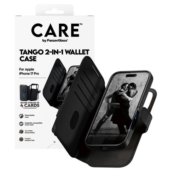 Husă Wallet Tango Two-In-One cu MagSafe pentru iPhone 17 Pro, Negru, CARE