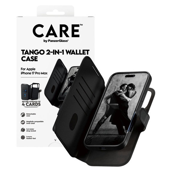 Caz Wallet Tango Two-In-One cu MagSafe pentru iPhone 17 Pro Max, negru, PanzerGlass