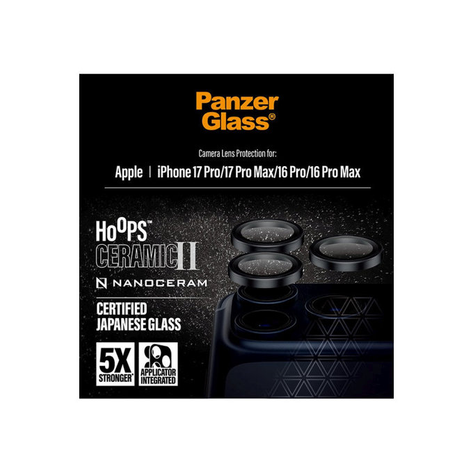 Protecție lentilă Hoops Ceramic II pentru iPhone 17 Pro Max/17 Pro/16 Pro Max/16 Pro, negru, PanzerGlass