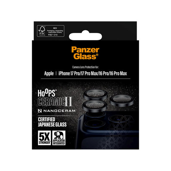 Protecție lentilă Hoops Ceramic II pentru iPhone 17 Pro Max/17 Pro/16 Pro Max/16 Pro, negru, PanzerGlass