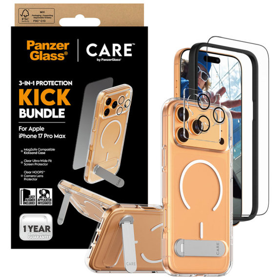 Bundle 3 în 1 Kick pentru iPhone 17 PMax, PanzerGlass