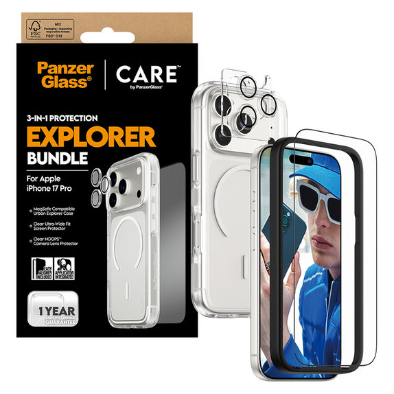 Bundle 3 în 1 Explorer pentru iPhone 17 Pro, PanzerGlass