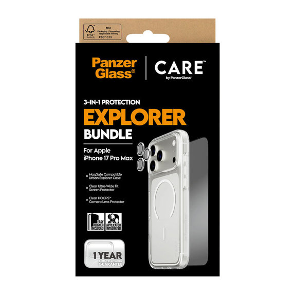 Bundle 3 în 1 Explorer pentru iPhone 17 PMax, PanzerGlass