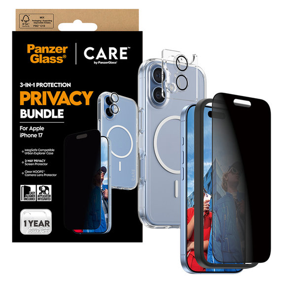 Bundle 3 în 1 Privacy pentru iPhone 17, PanzerGlass