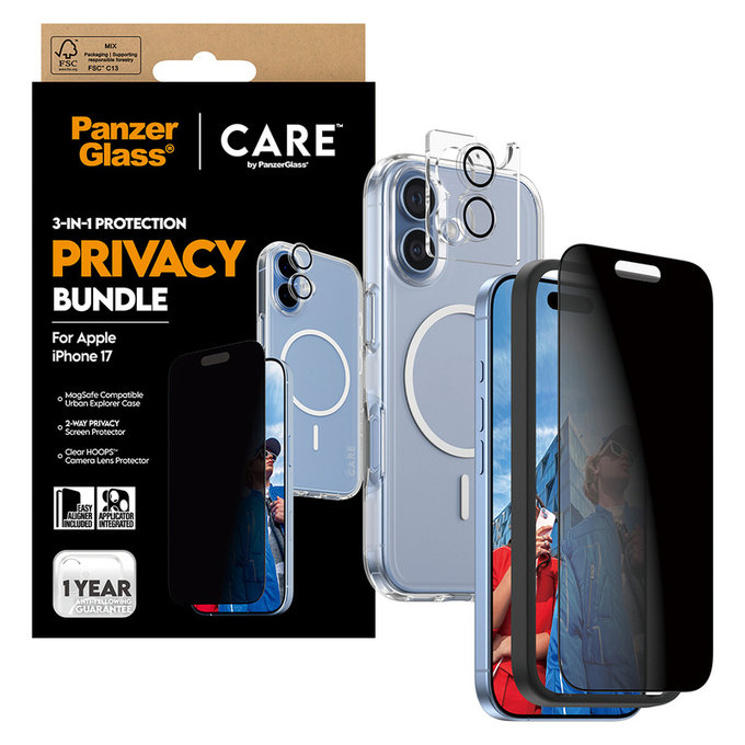 Bundle 3 în 1 Privacy pentru iPhone 17, PanzerGlass