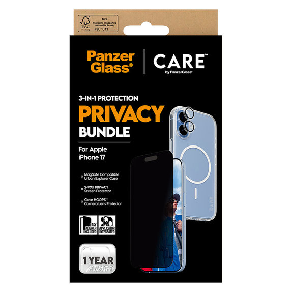Bundle 3 în 1 Privacy pentru iPhone 17, PanzerGlass