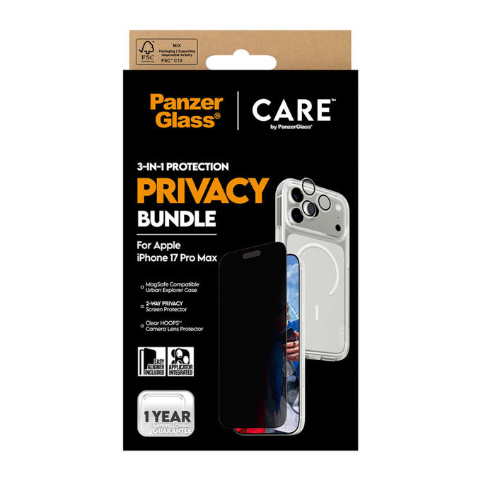 Bundle 3 în 1 Privacy pentru iPhone 17 PMax, PanzerGlass