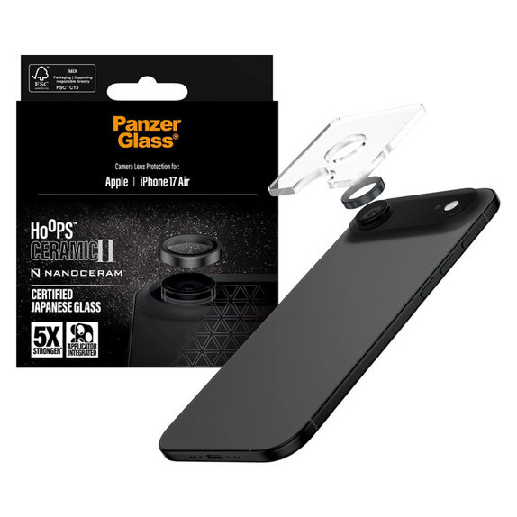 Protecție lentile cameră Hoops Ceramic II pentru iPhone 17 Air, Negru, PanzerGlass