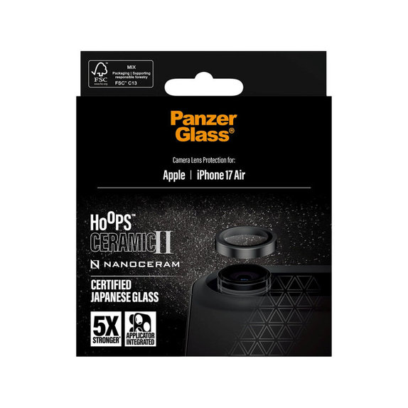 Protecție lentile cameră Hoops Ceramic II pentru iPhone 17 Air, Negru, PanzerGlass