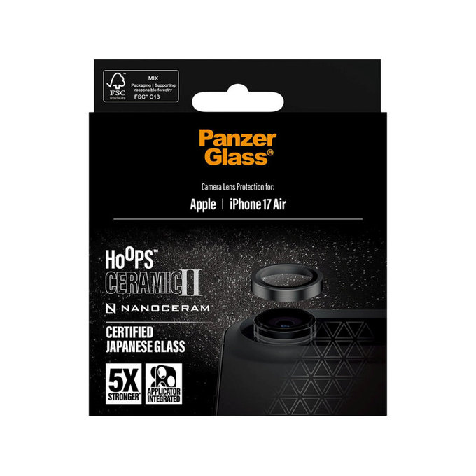 Protecție lentile cameră Hoops Ceramic II pentru iPhone 17 Air, Negru, PanzerGlass