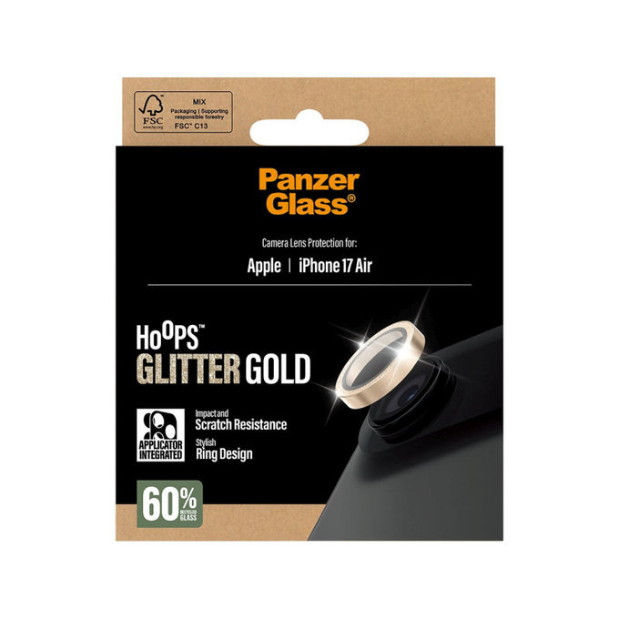Protecție lentile cameră Hoops pentru iPhone 17 Air, Glitter Gold, PanzerGlass