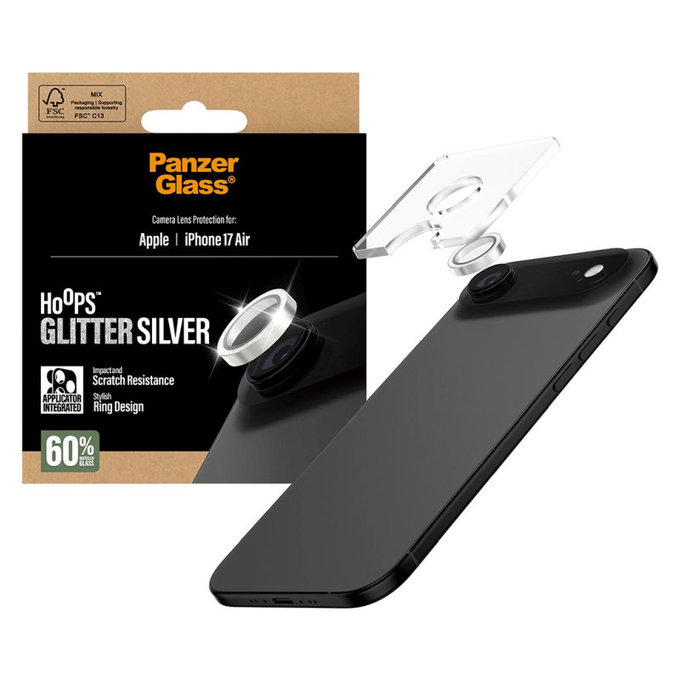 Protecție lentile cameră Hoops pentru iPhone 17 Air, Glitter Silver, PanzerGlass