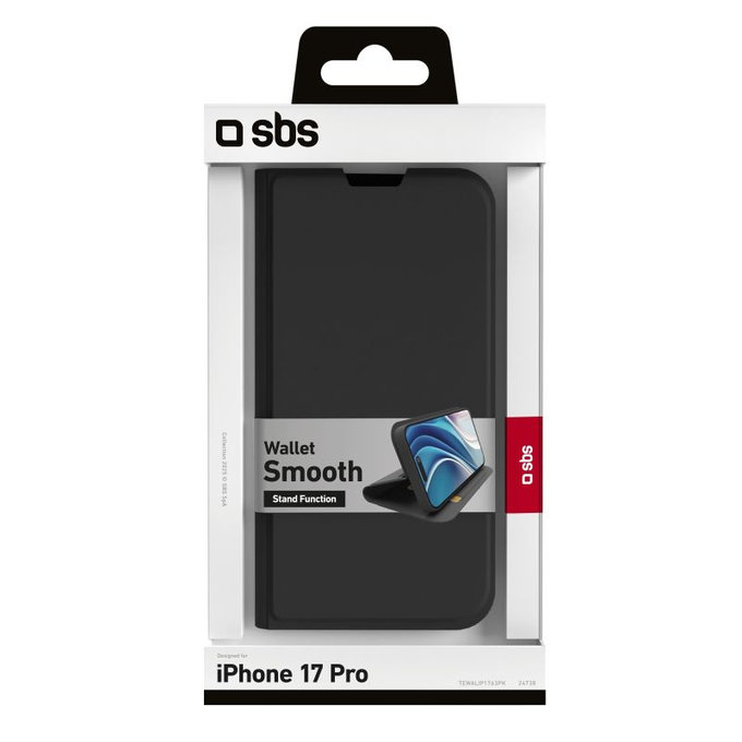 SBS - Husă Book Wallet Smooth pentru iPhone 17 Pro, negru