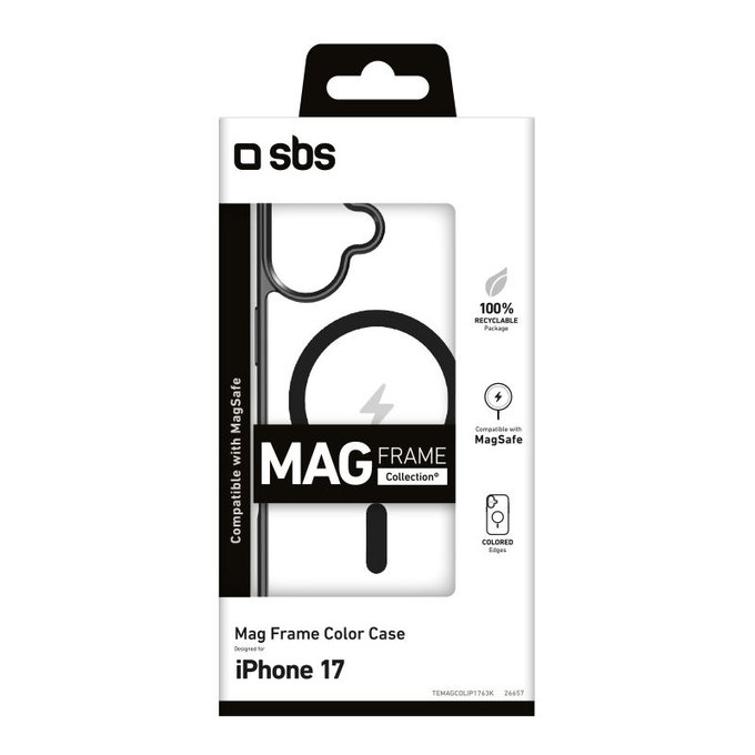 SBS - Husă Mag Frame compatibilă cu MagSafe pentru iPhone 17, negru