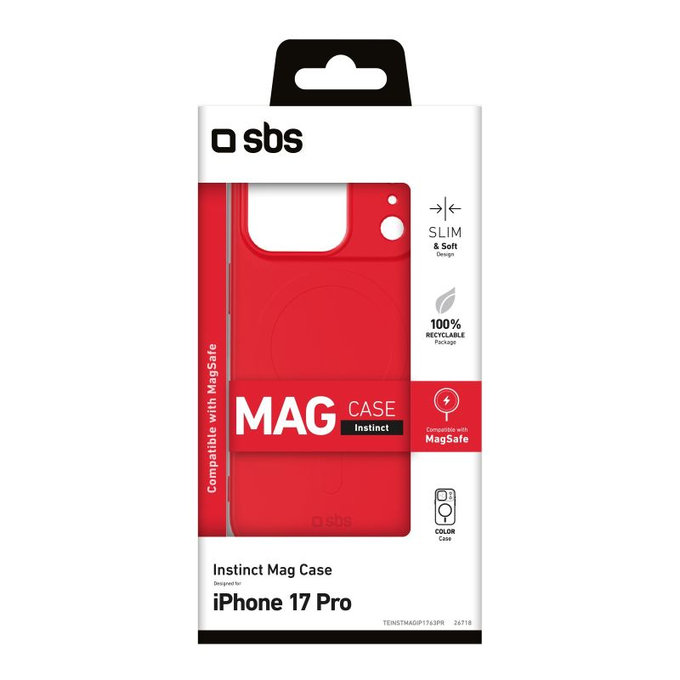 SBS - Husă Instinct Mag compatibilă cu MagSafe pentru iPhone 17 Pro, roșu